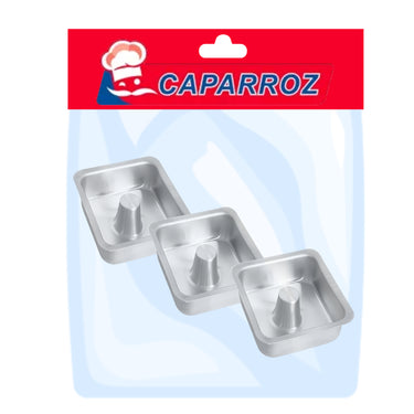 Mini Square Aluminum Baking Pan with Center Cone 3.3x1.6in (8.5 X 4 cm) by Caparroz | Set of 3 for Individual Cakes